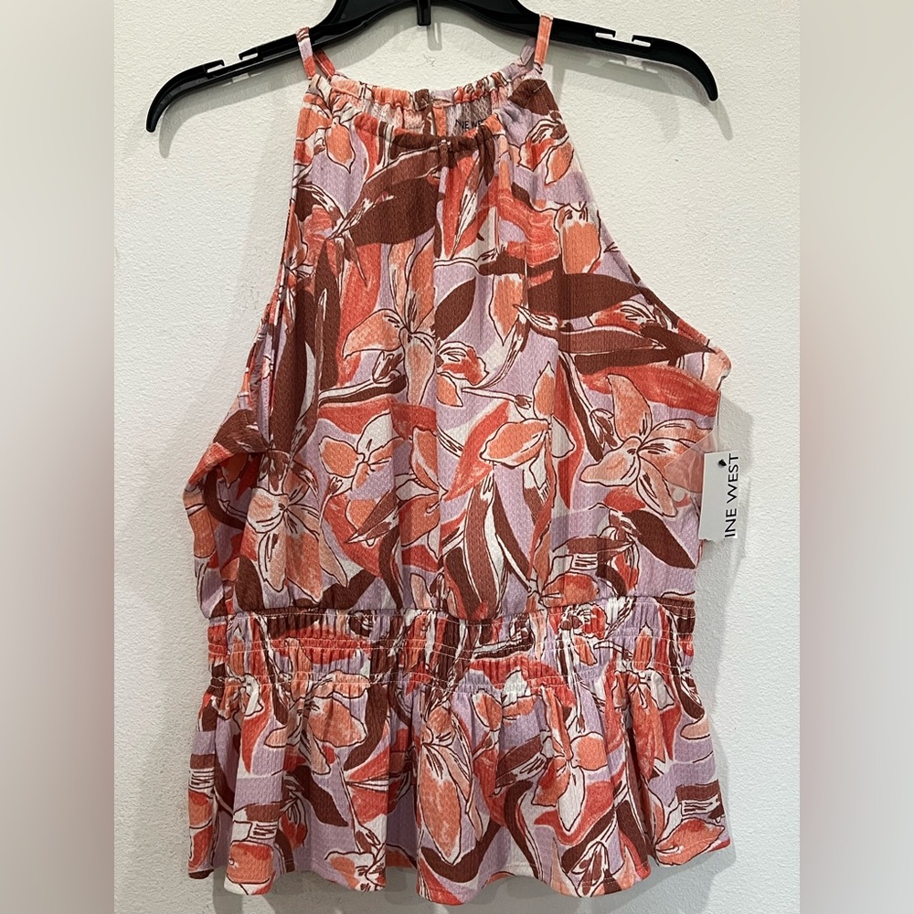 Nine West Coral and Brown Halter style top